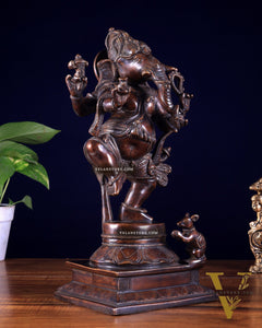Pure Brass Dancing Ganesha Statue dark chocolate tone 13 inch