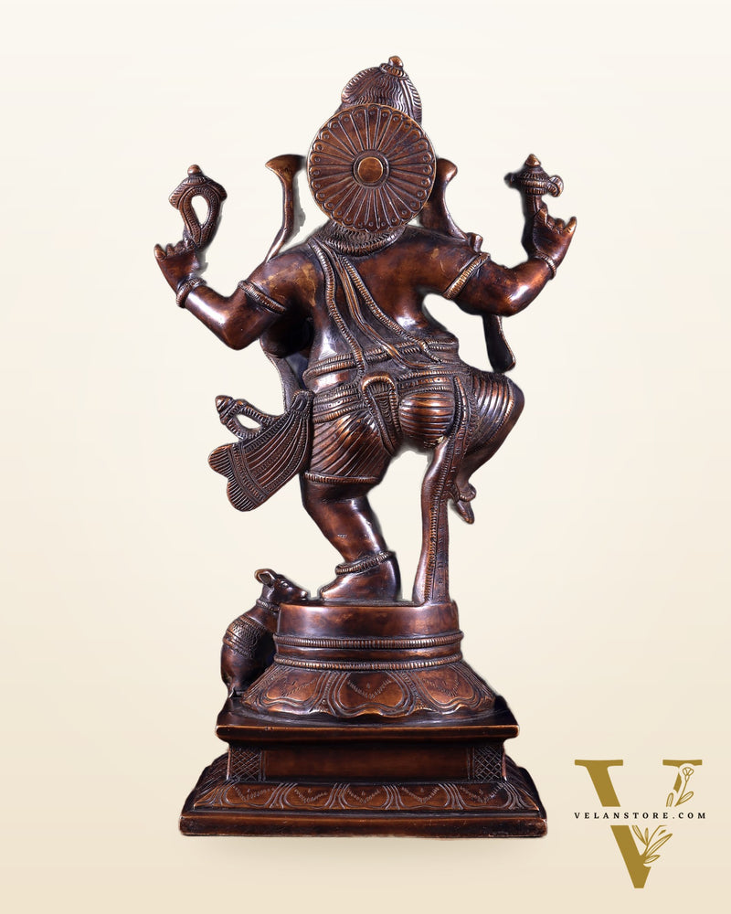 Pure Brass Dancing Ganesha Statue dark chocolate tone 13 inch