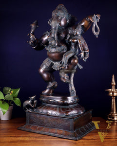 Pure Brass Dancing Ganesha with Siddhi on Lap – Maha Ganapati Chola Style Sculpture 29"