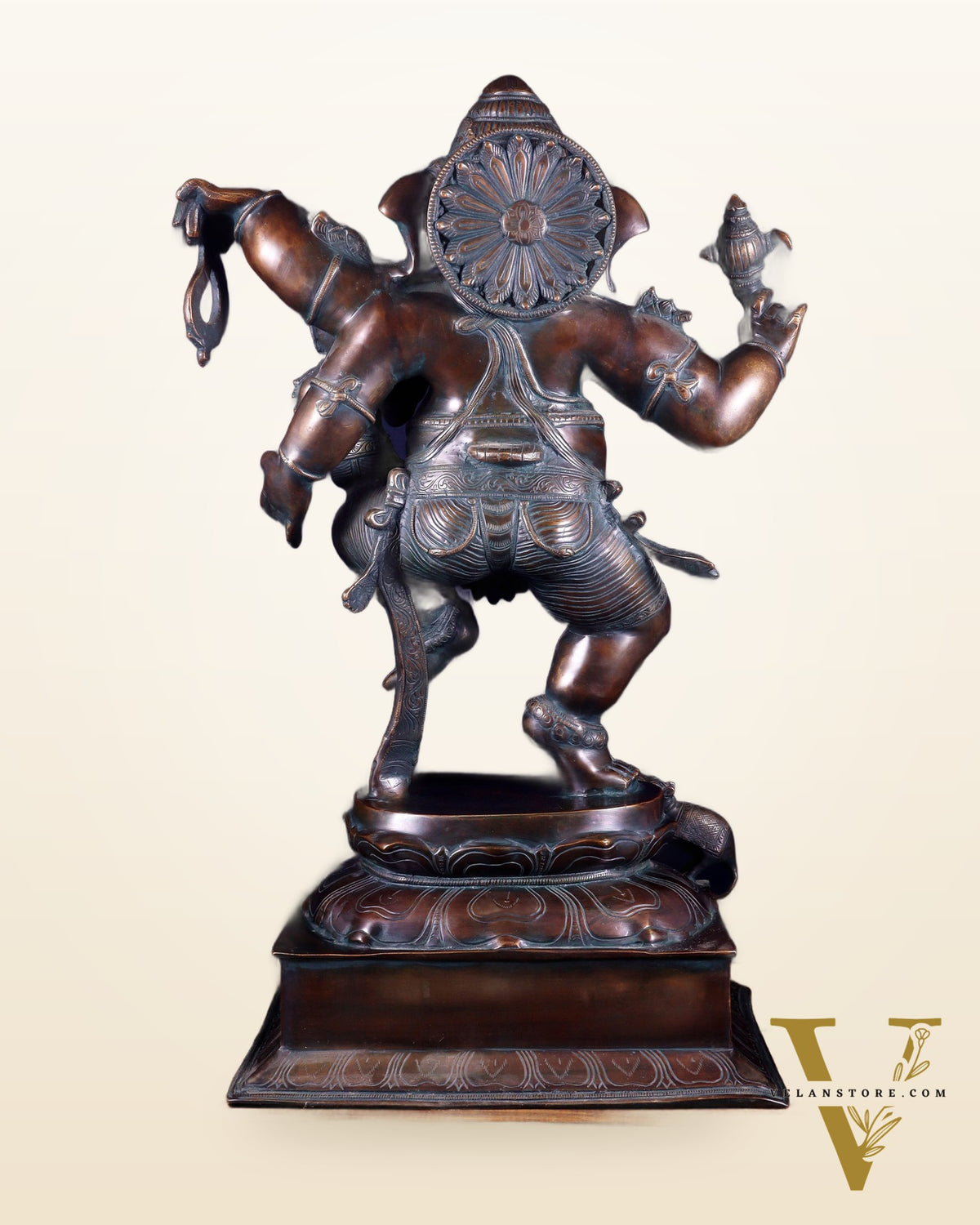 Pure Brass Dancing Ganesha with Siddhi on Lap – Maha Ganapati Chola Style Sculpture 29"