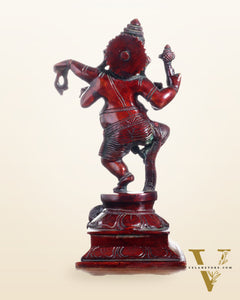 Pure Brass Dancing Ganesha with Stone Inlay – Shiny Chola Tone Finish 9"