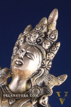 Pure Brass Dancing Kali Idol – Crowned & Adorned with Skull Garland 23"
