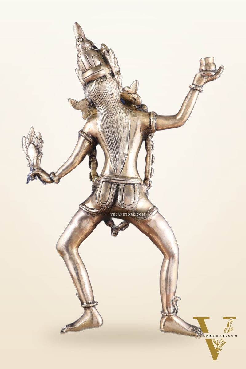 Pure Brass Dancing Kali Idol – Crowned & Adorned with Skull Garland 23"