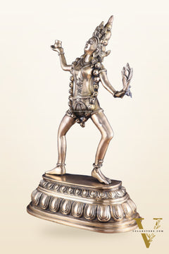 Pure Brass Dancing Kali Idol – Crowned & Adorned with Skull Garland 23"
