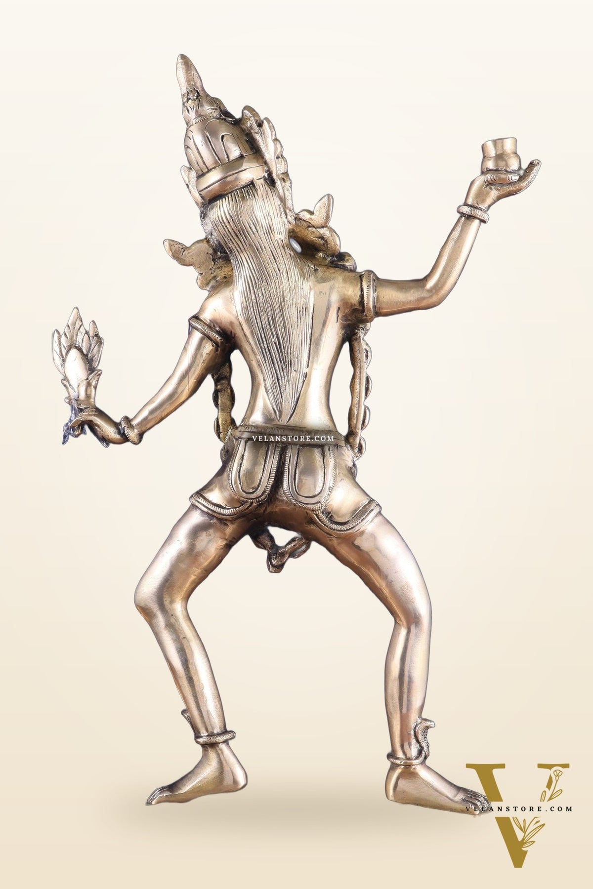 Pure Brass Dancing Kali Idol – Crowned & Adorned with Skull Garland 23"