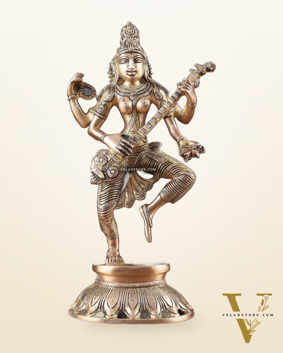 Pure Brass Dancing Saraswati Idol 11"