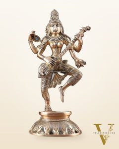 Pure Brass Dancing Saraswati Idol 11"