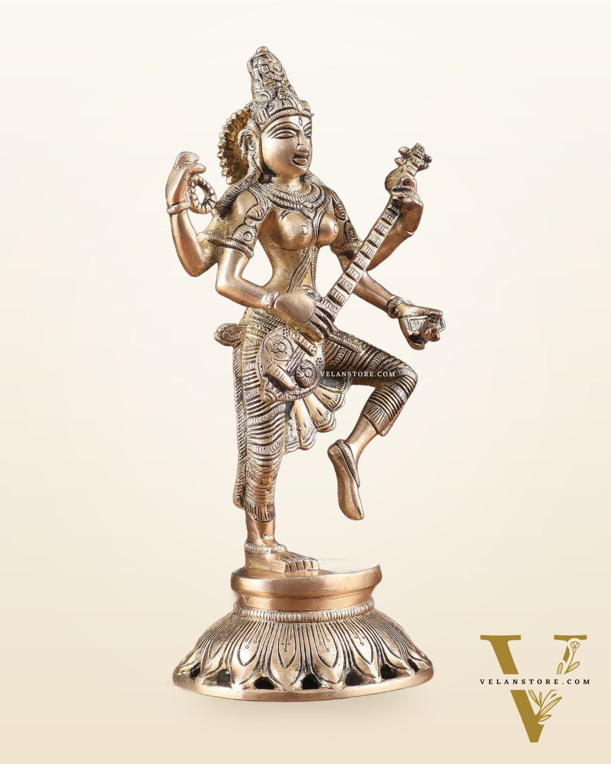 Pure Brass Dancing Saraswati Idol 11"
