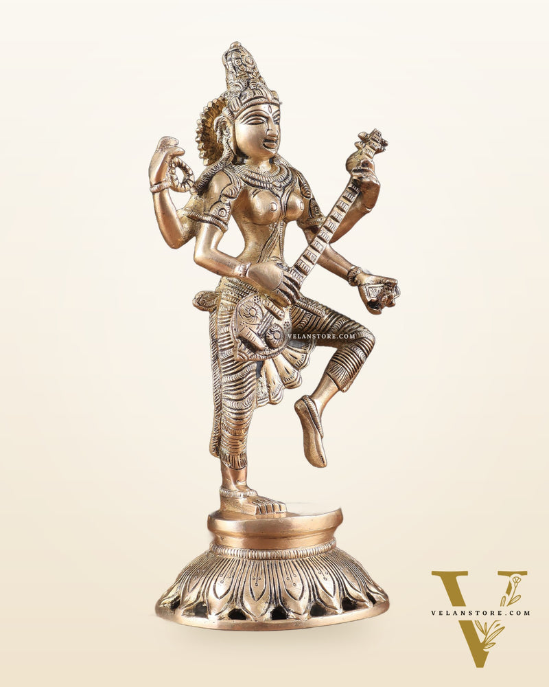Pure Brass Dancing Saraswati Idol 11"