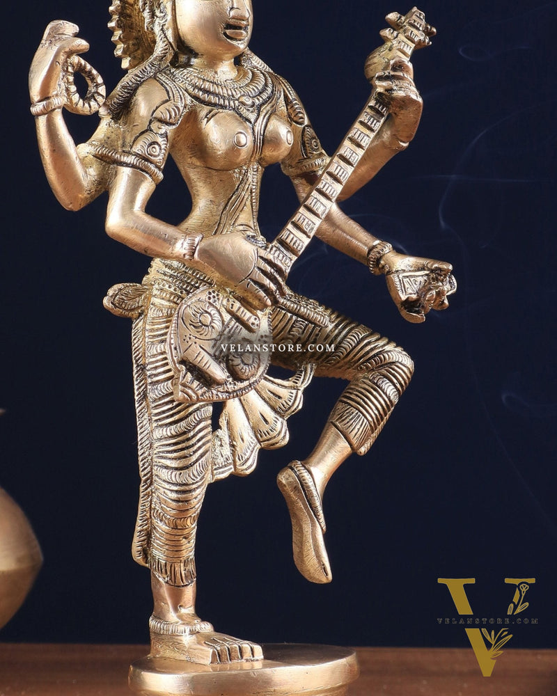 Pure Brass Dancing Saraswati Idol 11"