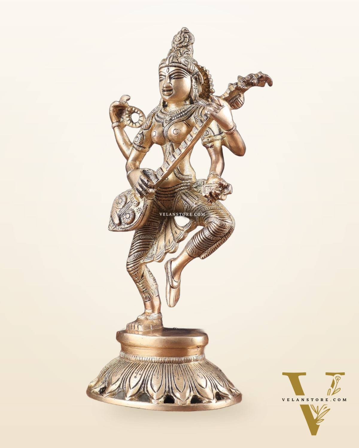 Pure Brass Dancing Saraswati Idol 11"