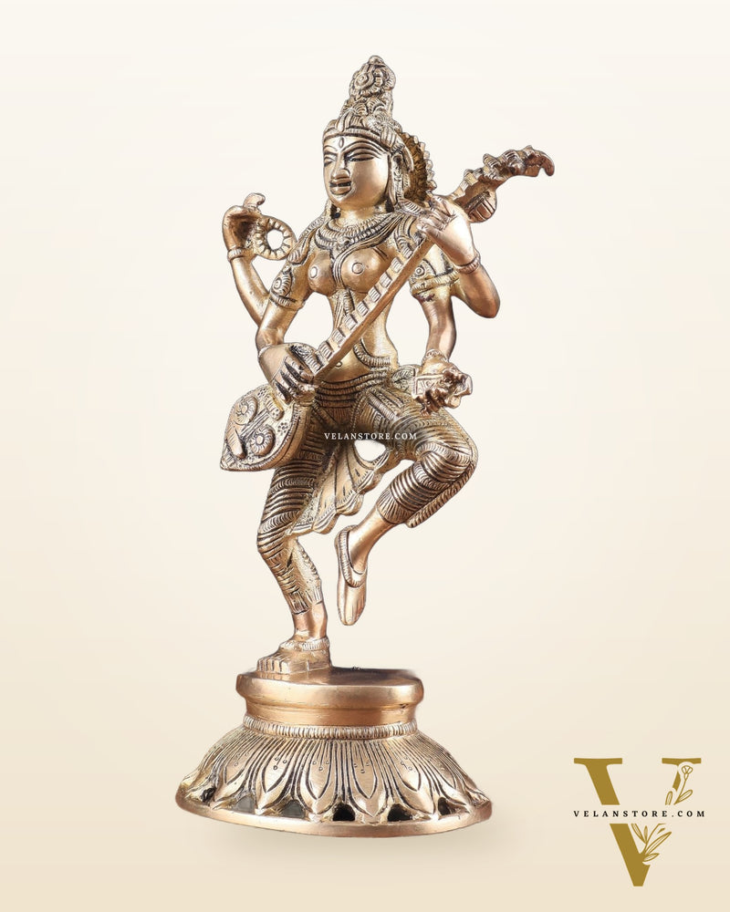 Pure Brass Dancing Saraswati Idol 11"