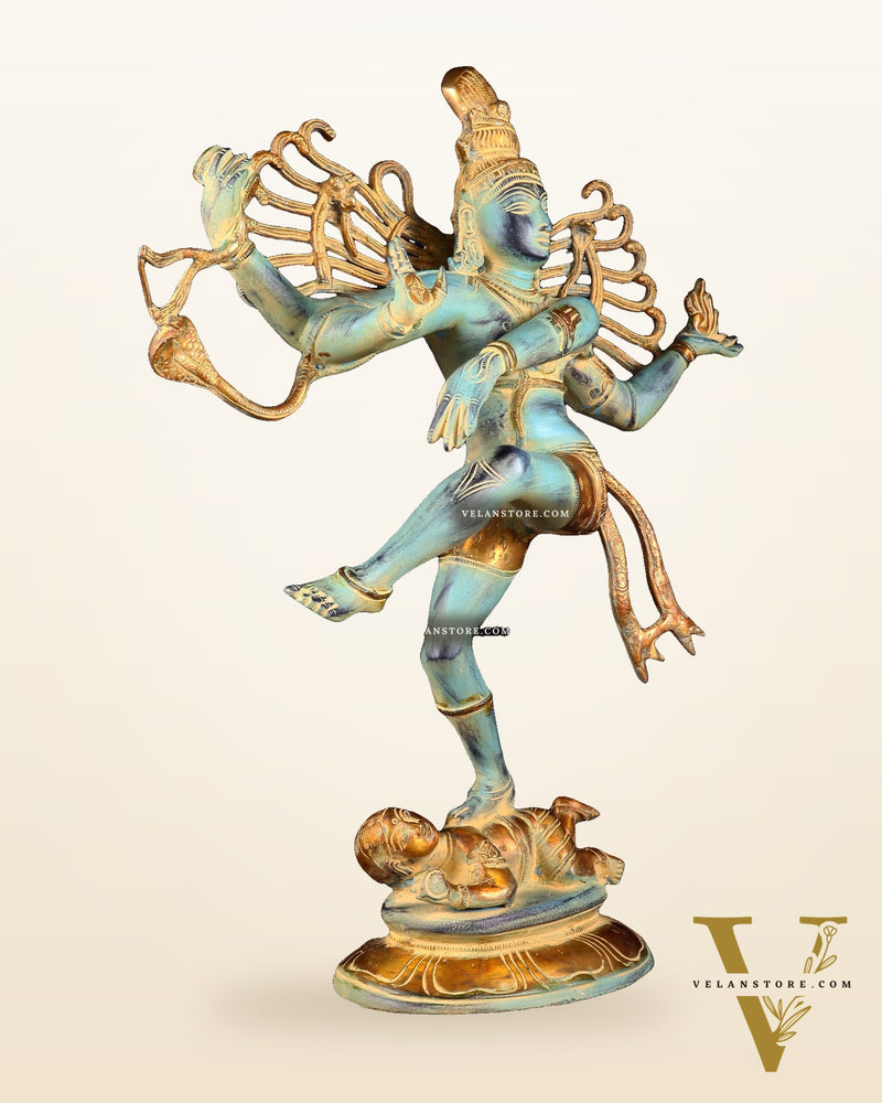 Pure Brass Dancing Shiva Nataraja Statue – Blue Patina (19.5 Inch | 7.5 Kg)