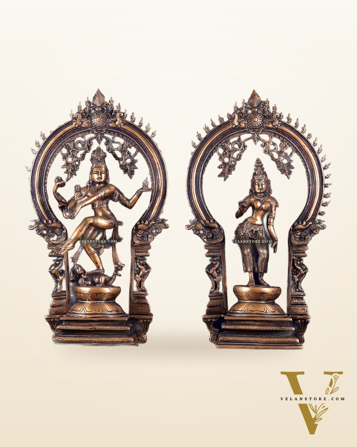 Pure Brass Dancing Shiva Nataraja with Goddess Parvati Sivagami – Antique Burnt Brass Finish 18 inch