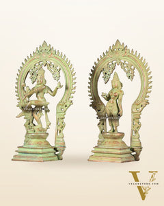 Pure Brass Dancing Shiva Nataraja with Goddess Parvati Sivagami – Green patina 18 inch