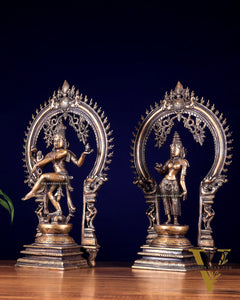 Pure Brass Dancing Shiva Nataraja with Goddess Parvati Sivagami – Antique Burnt Brass Finish 18 inch