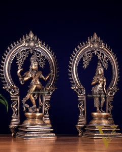 Pure Brass Dancing Shiva Nataraja with Goddess Parvati Sivagami – Antique Burnt Brass Finish 18 inch