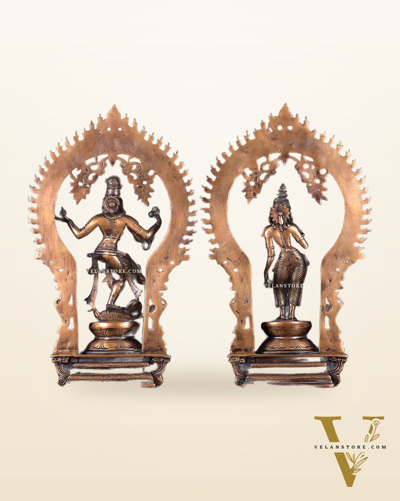Pure Brass Dancing Shiva Nataraja with Goddess Parvati Sivagami – Antique Burnt Brass Finish 18 inch