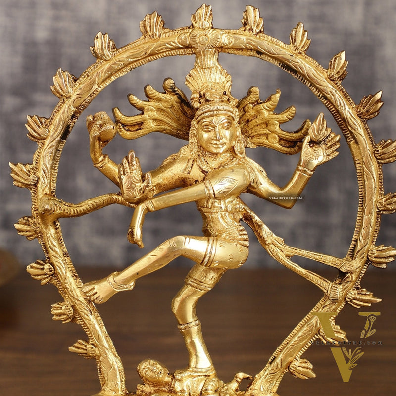 Pure Brass Dancing Shiva Nataraja with Oval Arch | 9 Inch