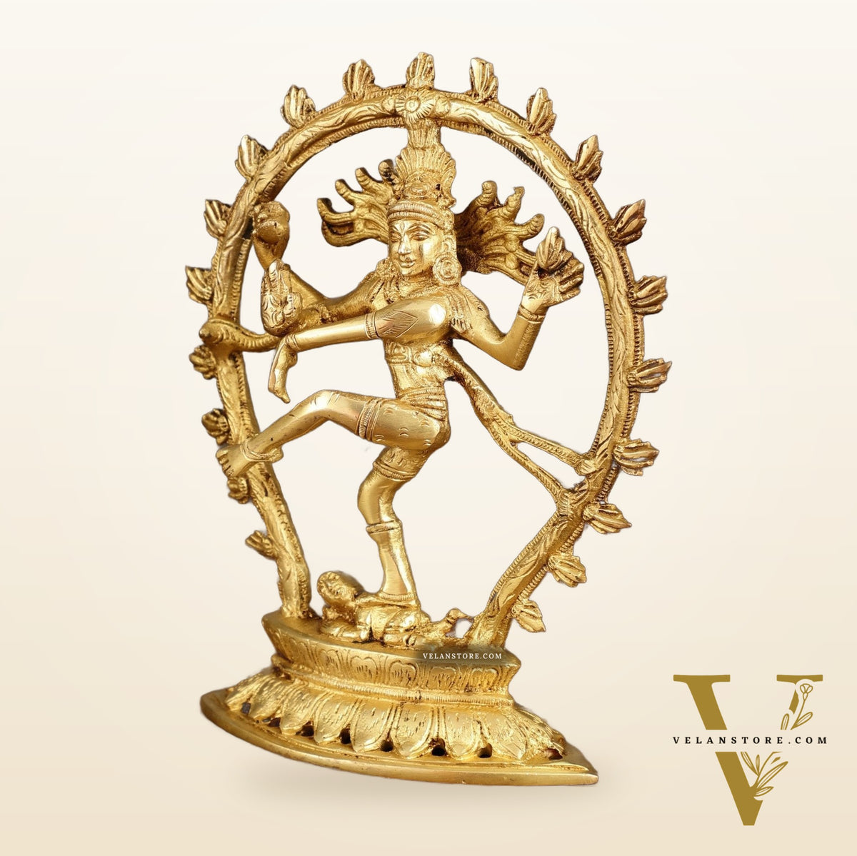 Pure Brass Dancing Shiva Nataraja with Oval Arch | 9 Inch