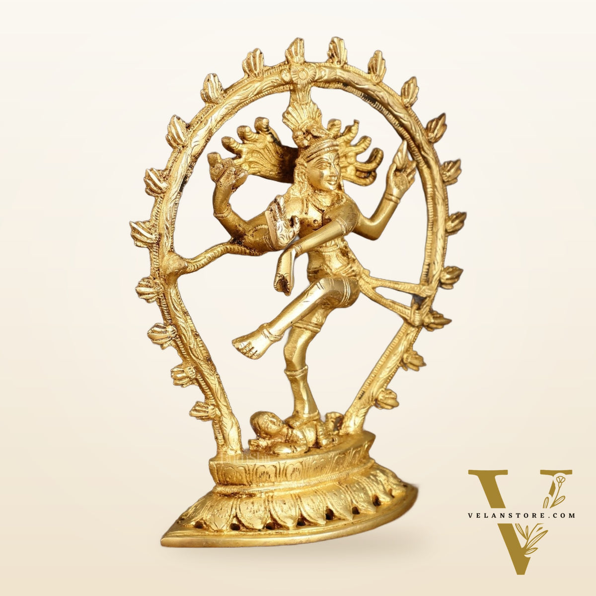 Pure Brass Dancing Shiva Nataraja with Oval Arch | 9 Inch
