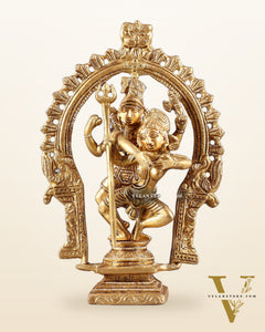Pure Brass Dancing Shiva Parvati Idol with Prabhavali - 7.5"