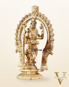 Pure Brass Dancing Shiva Parvati Idol with Prabhavali - 7.5"