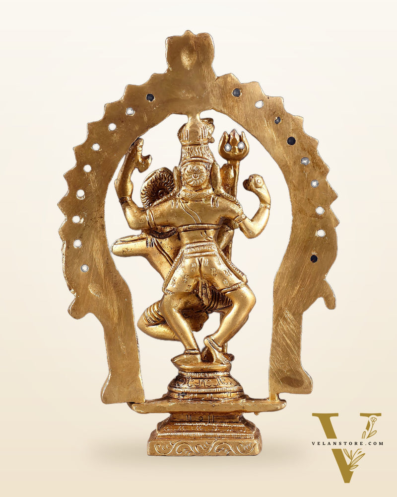 Pure Brass Dancing Shiva Parvati Idol with Prabhavali - 7.5"