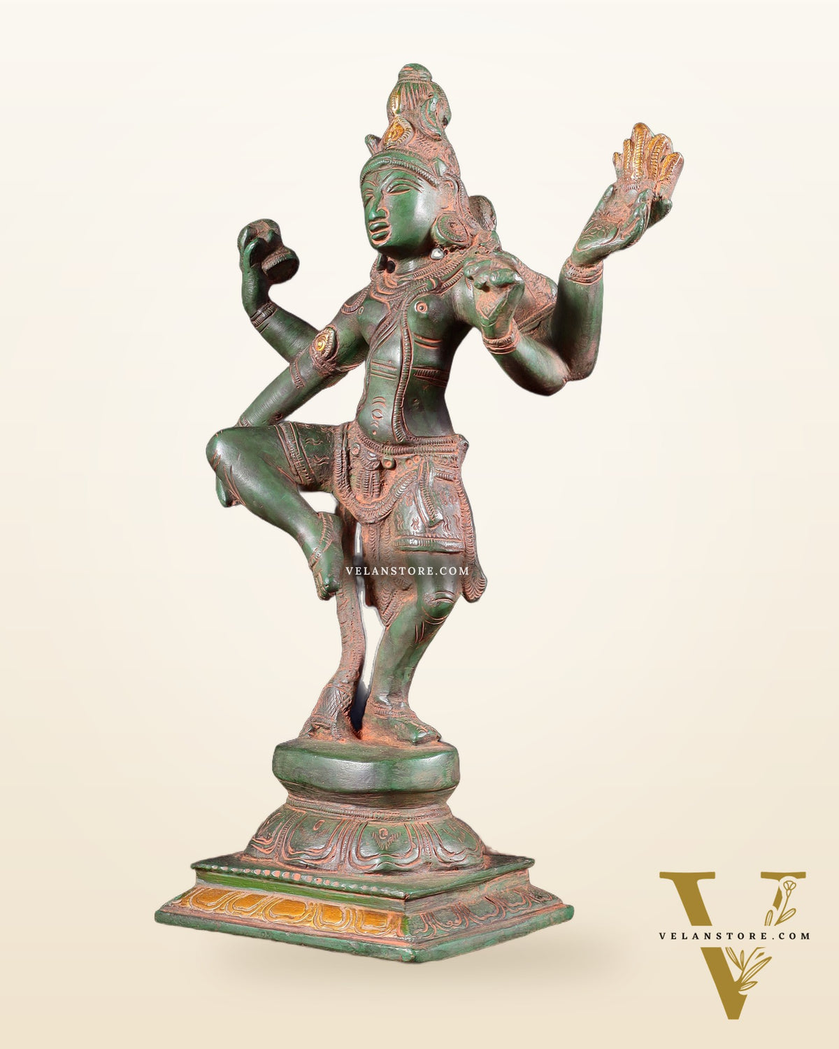 Pure Brass Dancing Shiva Statue – Green Patina & Sand Finish 11.5 inch