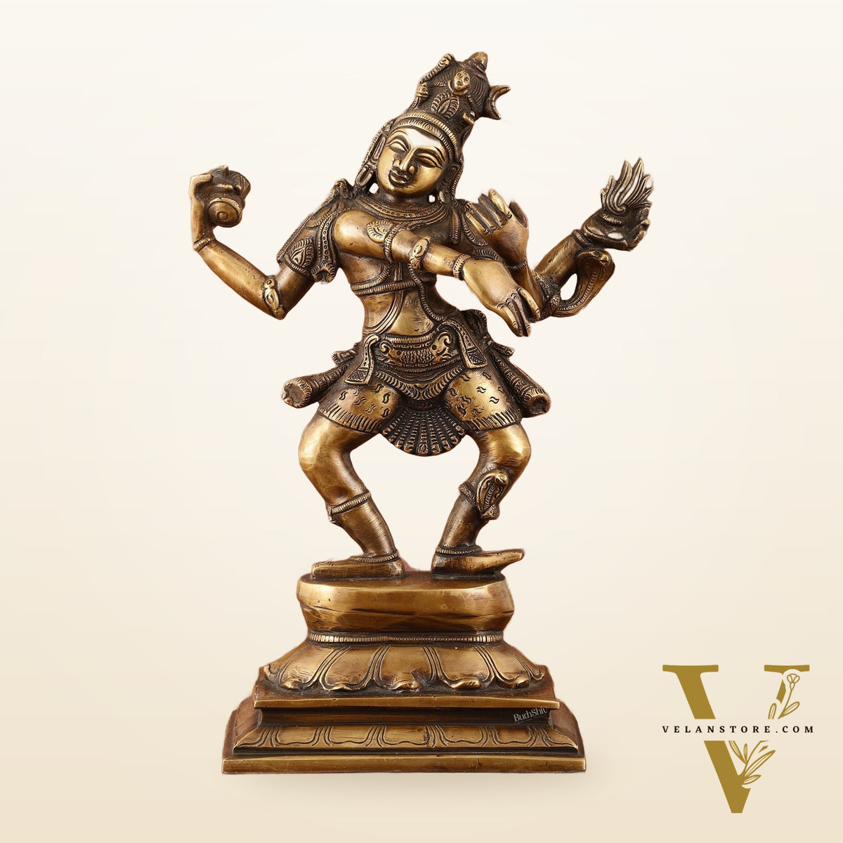 Pure Brass Dancing Shiva with Four Arms Statue - 14"