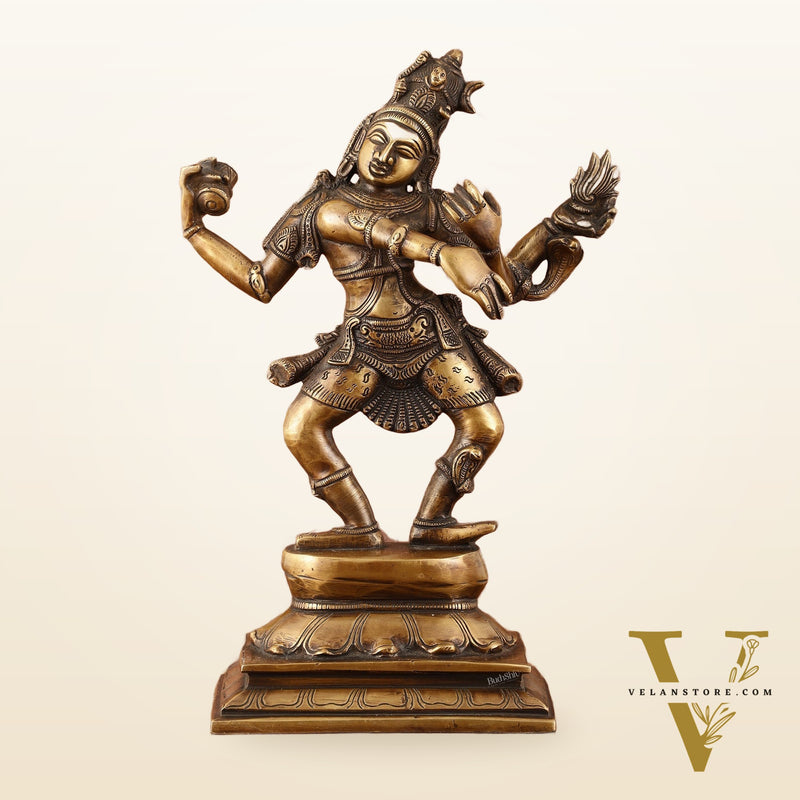 Pure Brass Dancing Shiva with Four Arms Statue - 14"