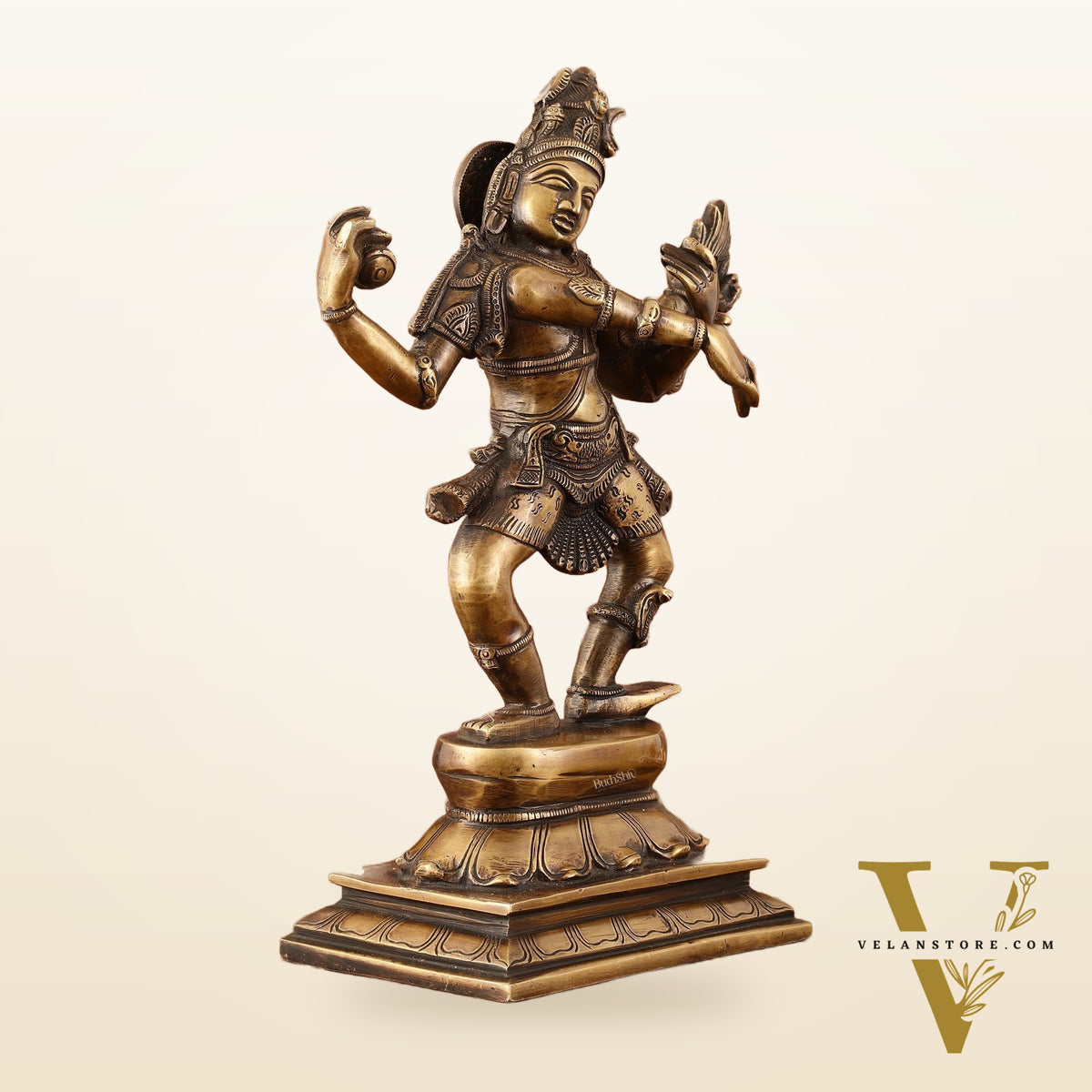 Pure Brass Dancing Shiva with Four Arms Statue - 14"