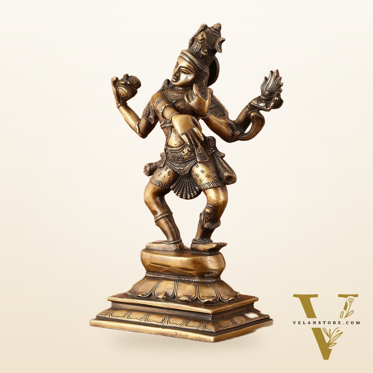 Pure Brass Dancing Shiva with Four Arms Statue - 14"