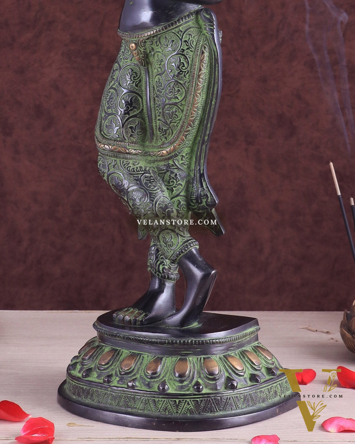 Pure Brass Dancing Tara Devi Maya Buddhist Sculpture - 20" Tall black green tone