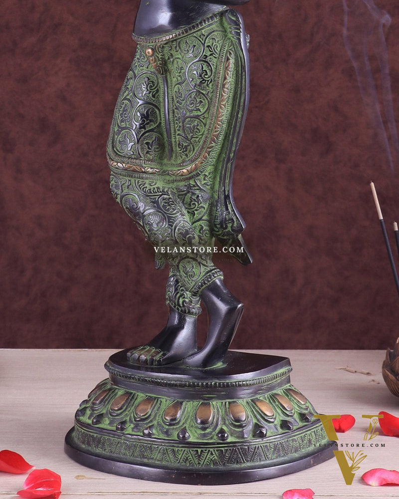 Pure Brass Dancing Tara Devi Maya Buddhist Sculpture - 20" Tall black green tone