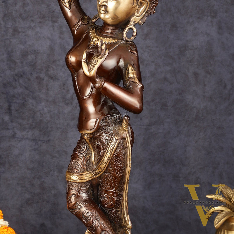 Pure Brass Dancing Tara Devi Maya Buddhist Sculpture - 20" Tall