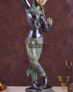 Pure Brass Dancing Tara Devi Maya Buddhist Sculpture - 20" Tall black green tone