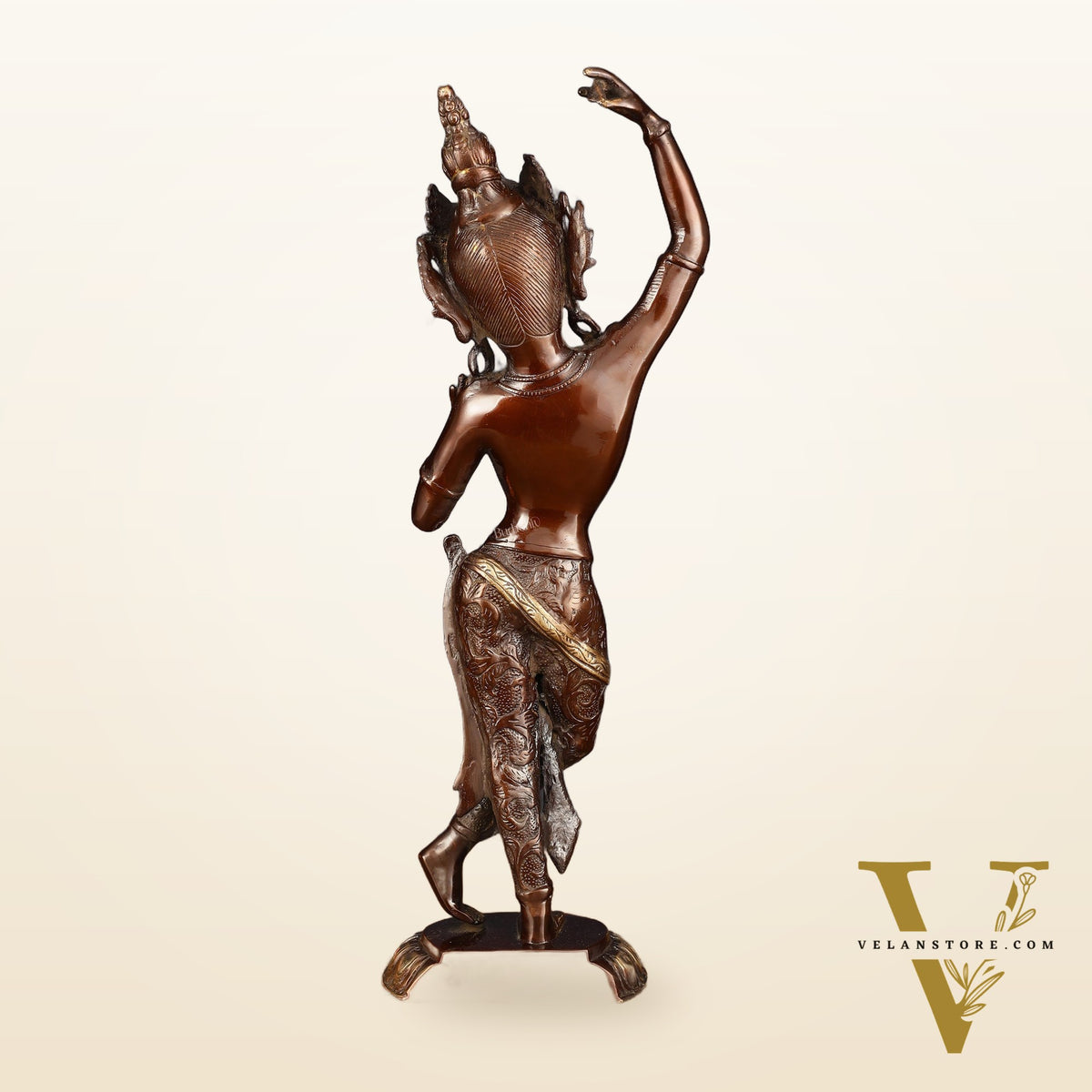 Pure Brass Dancing Tara Devi Maya Buddhist Sculpture - 20" Tall