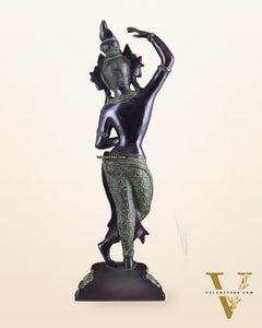 Pure Brass Dancing Tara Devi Maya Buddhist Sculpture - 20" Tall black green tone