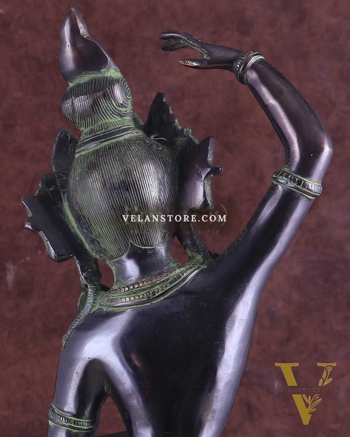 Pure Brass Dancing Tara Devi Maya Buddhist Sculpture - 20" Tall black green tone