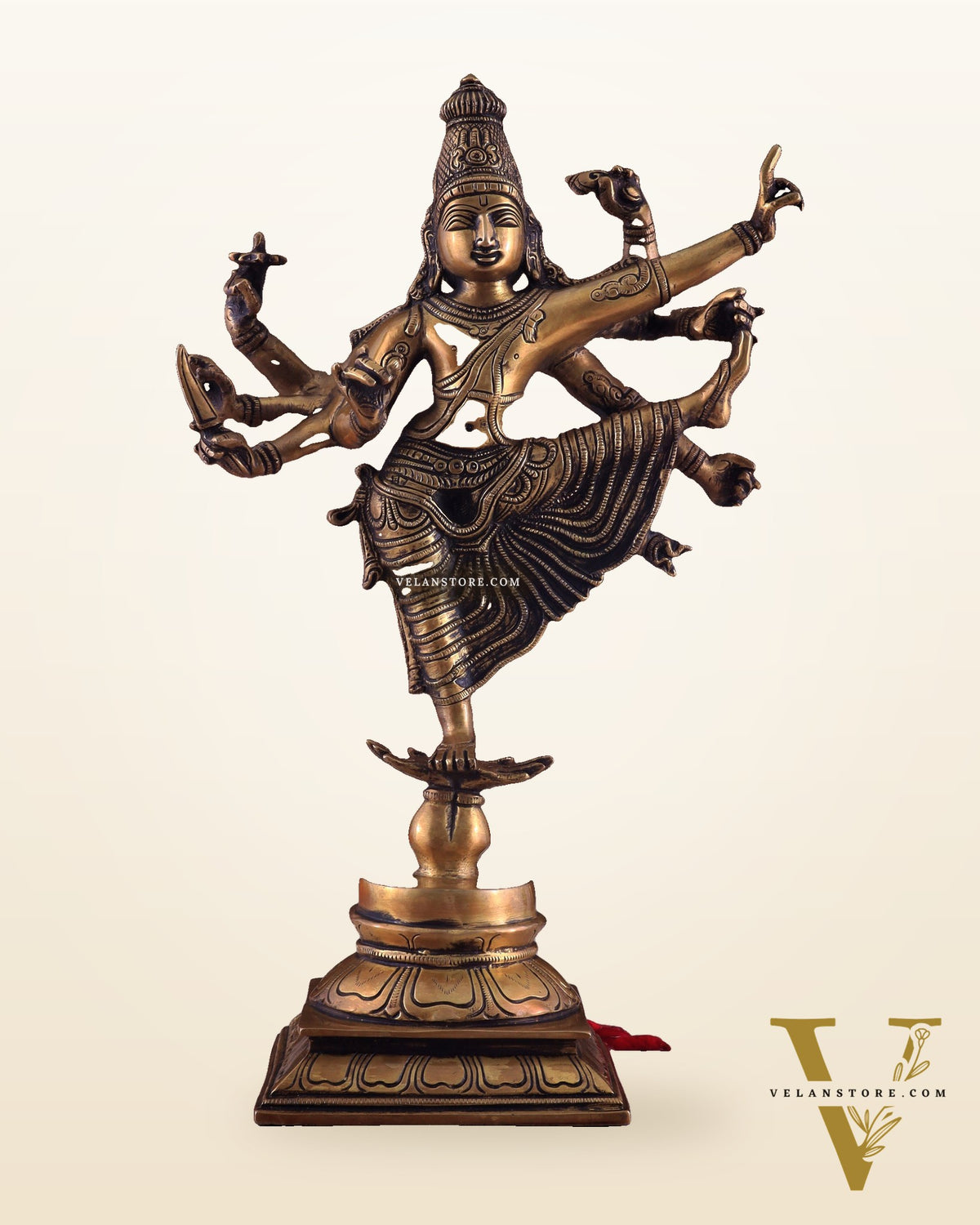 Pure Brass Dancing Vishnu avatar vamana as Thirivikrama with 8 Arms 16 inch