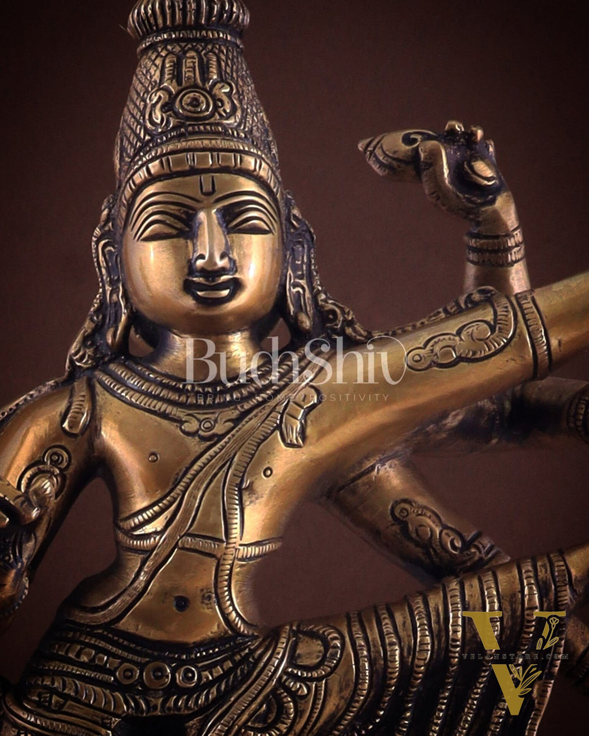 Pure Brass Dancing Vishnu avatar vamana as Thirivikrama with 8 Arms 16 inch