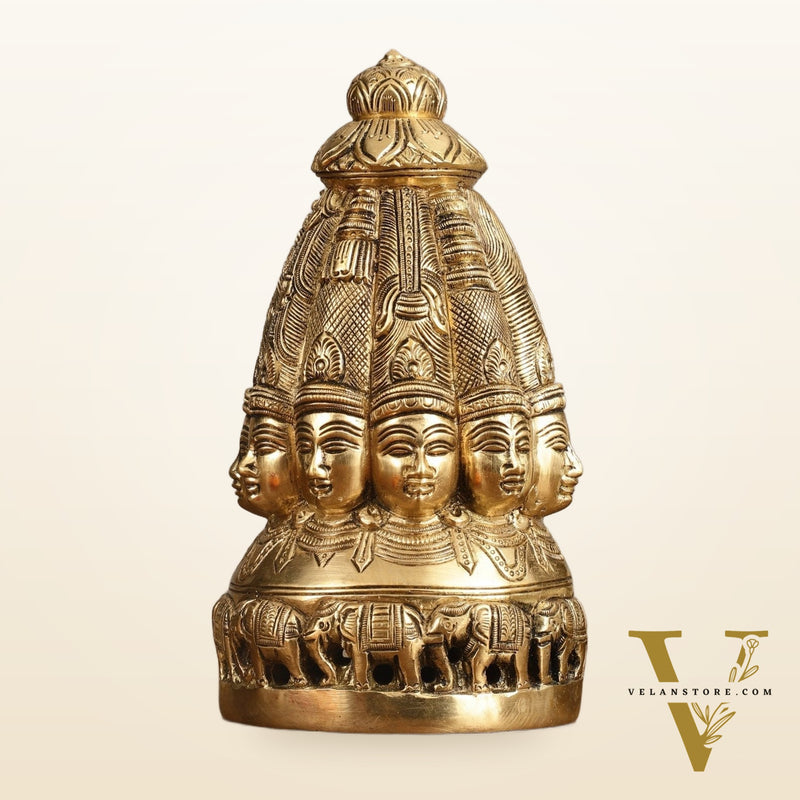 Pure Brass Dasa Shiva Sculpture with Ten Heads - 7.5"