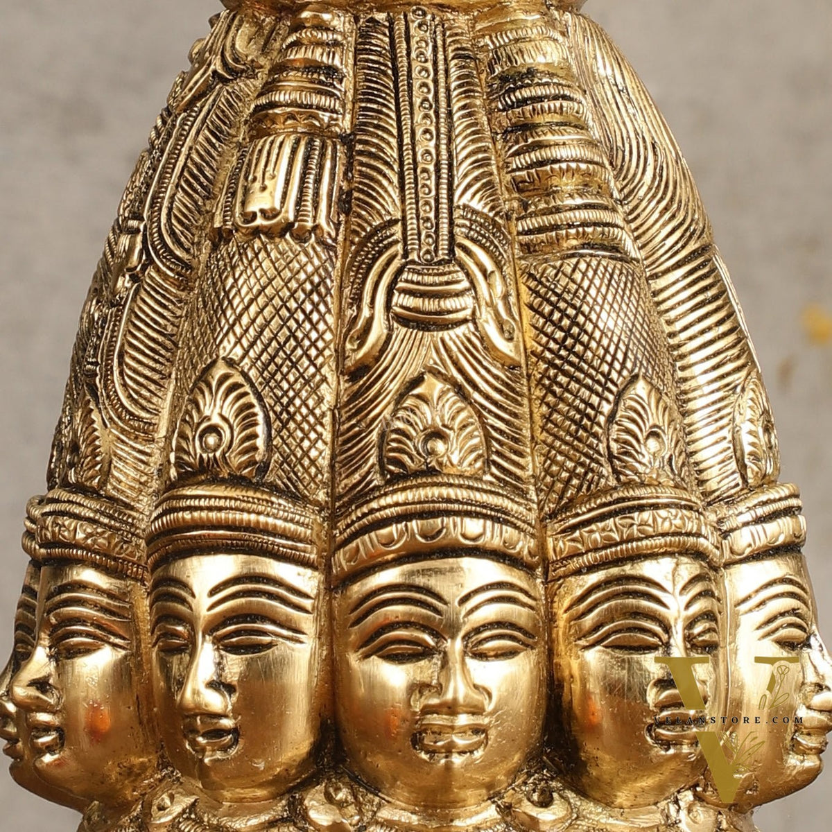 Pure Brass Dasa Shiva Sculpture with Ten Heads - 7.5"