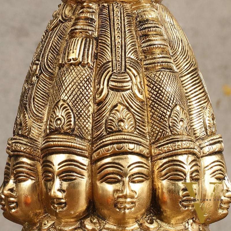 Pure Brass Dasa Shiva Sculpture with Ten Heads - 7.5"