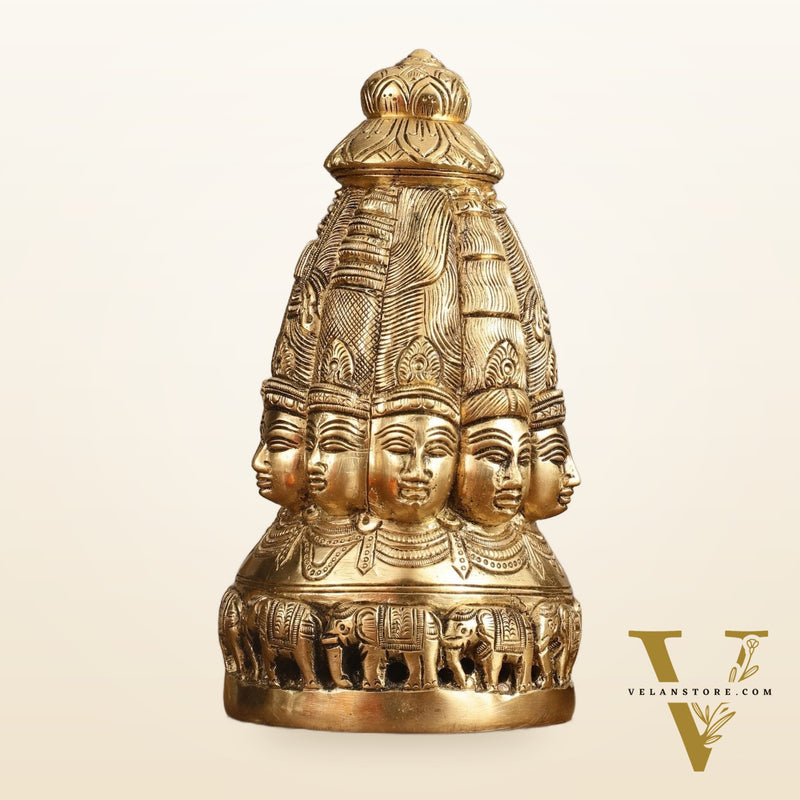 Pure Brass Dasa Shiva Sculpture with Ten Heads - 7.5"