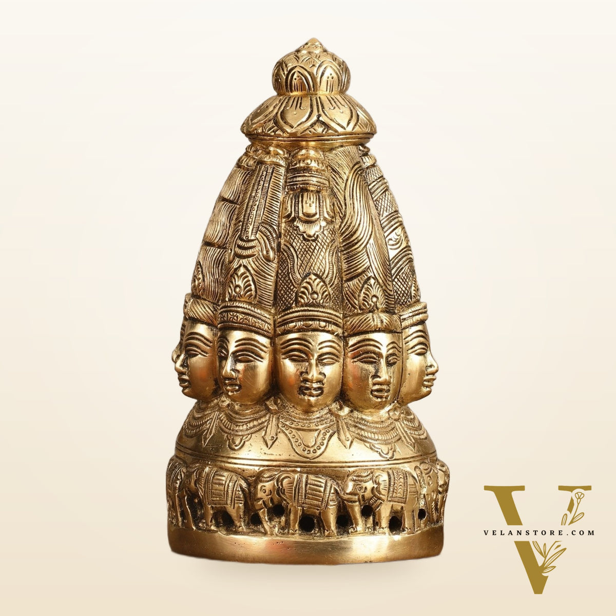 Pure Brass Dasa Shiva Sculpture with Ten Heads - 7.5"