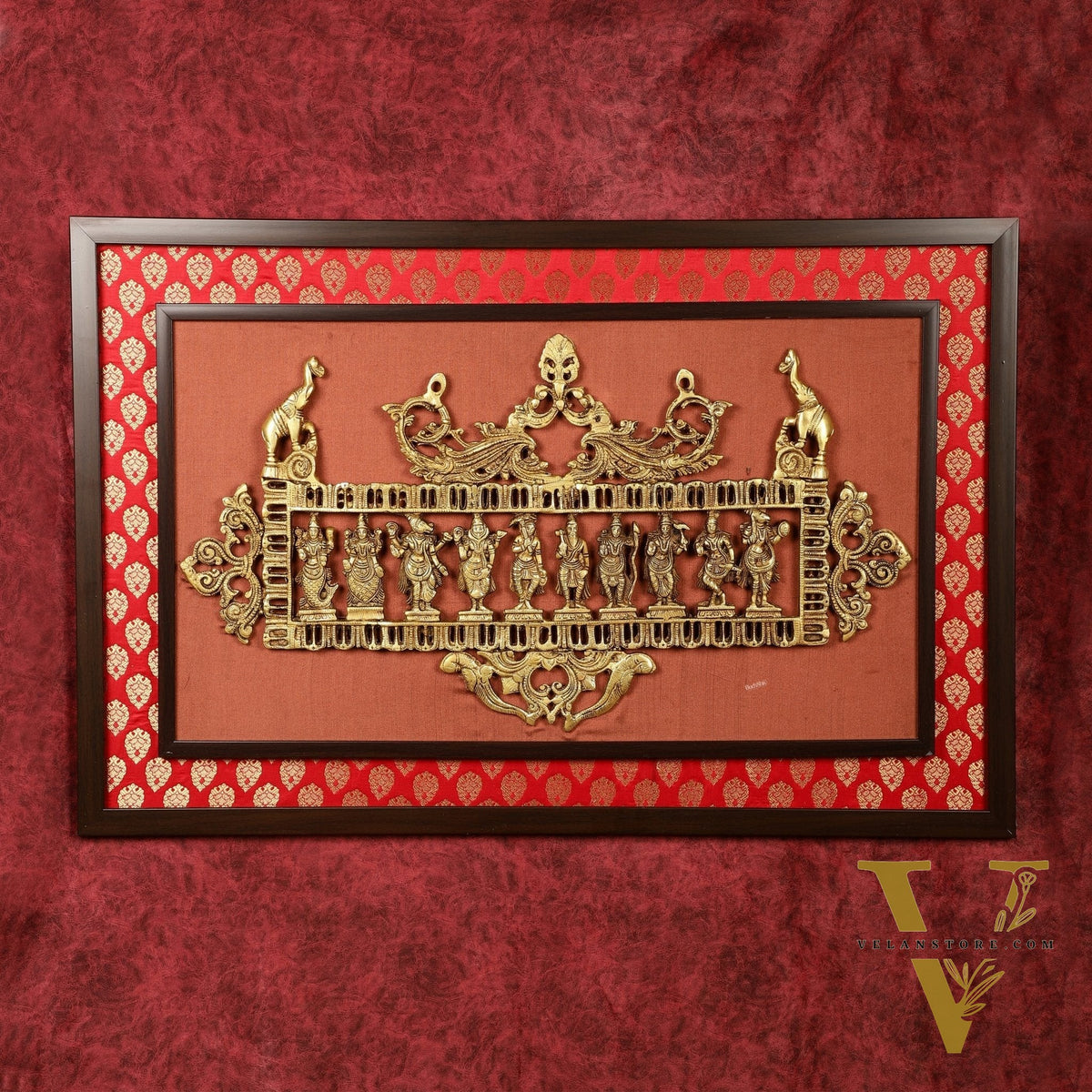 Pure Brass Dashavatar Wall Hanging on Wooden Frame with Premium Fabric | 21.5 Inch Height