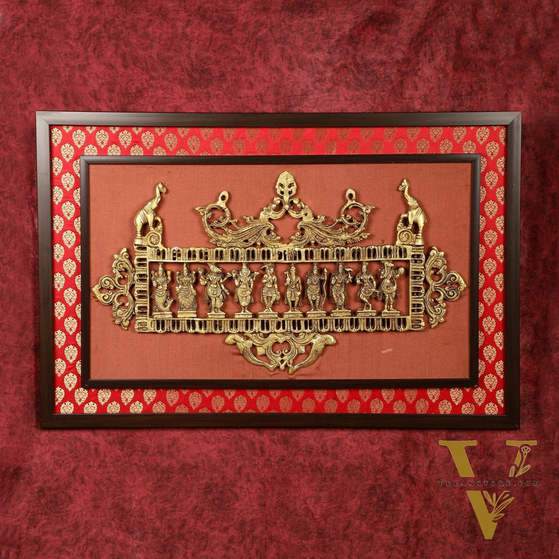 Pure Brass Dashavatar Wall Hanging on Wooden Frame with Premium Fabric | 21.5 Inch Height