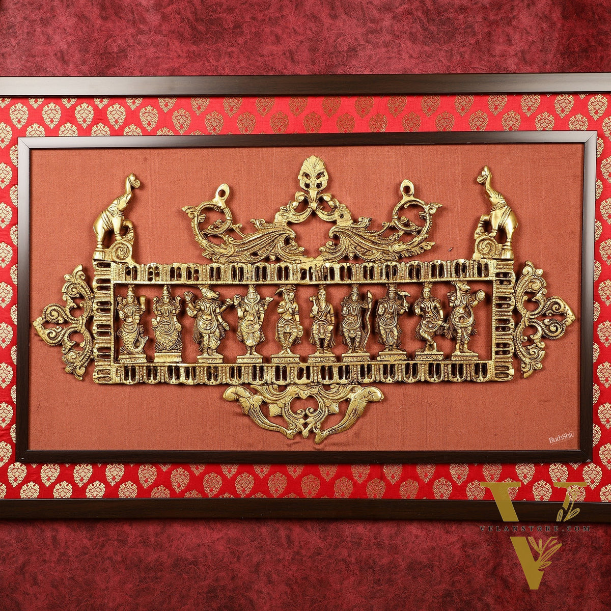 Pure Brass Dashavatar Wall Hanging on Wooden Frame with Premium Fabric | 21.5 Inch Height
